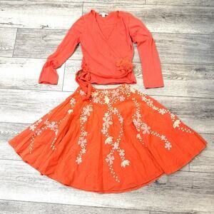 Nougat London Sweater Skirt Set Womens Size Small Beaded Silk Floral Boho Artsy